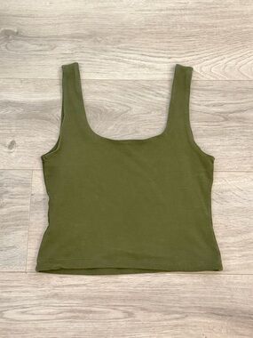Olive Square-Neck Cropped Tank Top